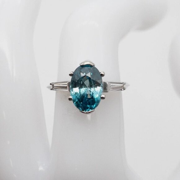 5ct Natural Blue Zircon Diamond 14k White Gold Ring - Picture 2 of 7